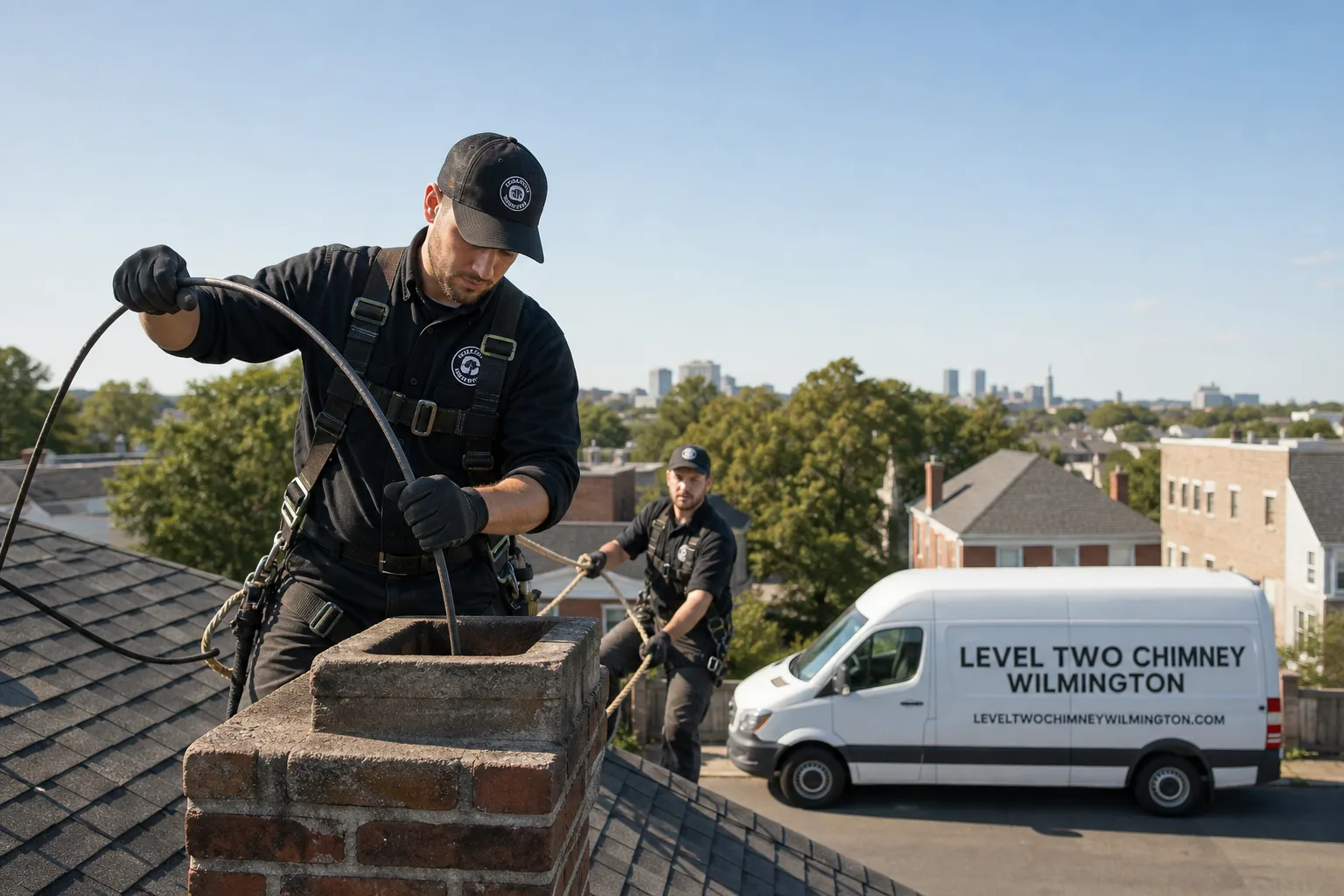 Emberly Chimney Cleaners Wilmington chimney cleaning service vehicle and crew in Wilmington, DE